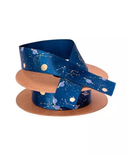 Złota flokowane granatowa satynowa wstążka astronauta 1,9cm x 10m