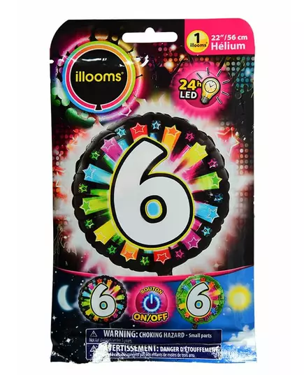 Illooms® Wielokolorowy Balon Foliowy LED Numer 6 50cm