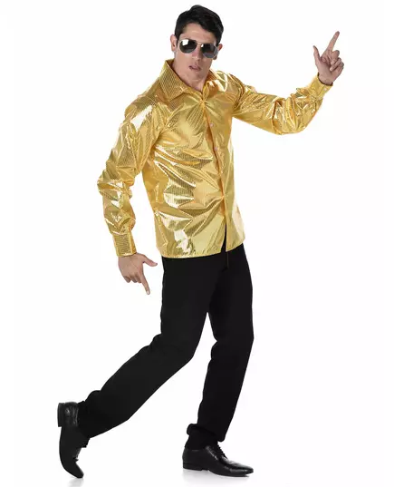 Męska złota cekinowa koszula disco, Rozmiar: Medium