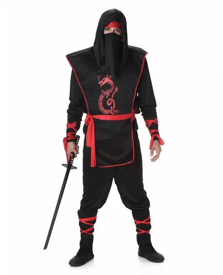 Czarno-czerwony kostium ninja dla mężczyzn, Rozmiar: Medium