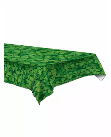 Obrus plastikowy zielony z koniczynkami 137 x 274 cm