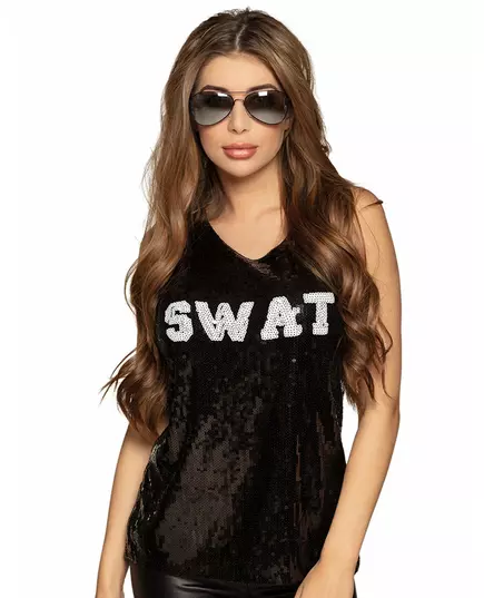 Czarny damski top SWAT z cekinami