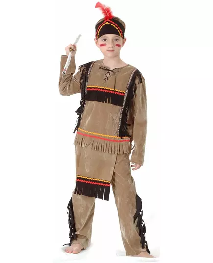 Jasnobrązowy kostium Indianina dla chłopca, Rozmiar: 7-9 lat (120-130 cm)