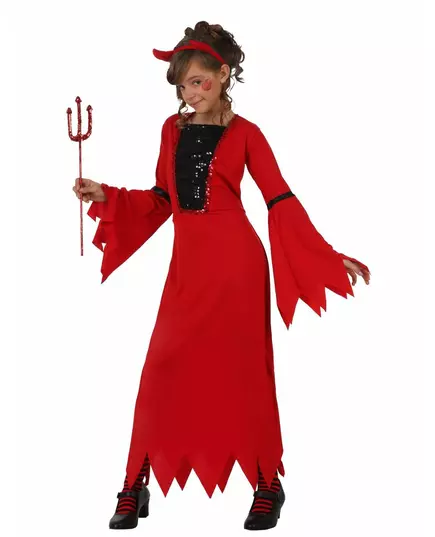 Cekinowy Diabeł Kostium Dziecięcy Halloween, Rozmiar: 7-9 lat (130-145 cm)