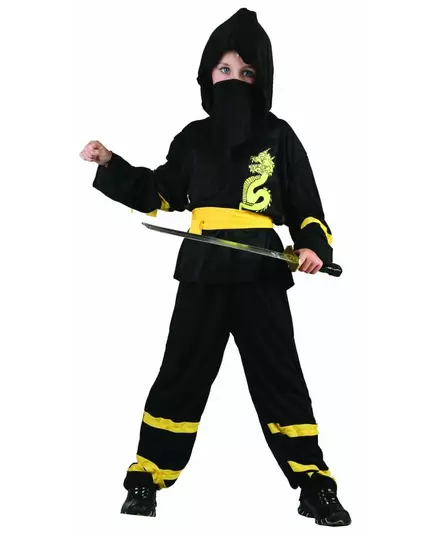 Kostium ninja z żółtym paskiem dla chłopców, Rozmiar: 4-6 lat (110-120 cm)