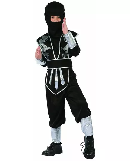 Kostium ninja czarno-srebrny dla chłopców, Rozmiar: 4-6 lat (110-120 cm)