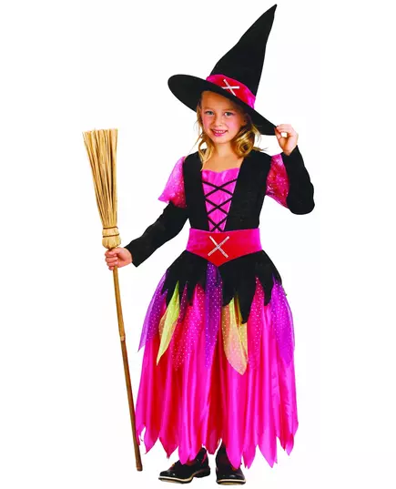 Różowy kostium czarownicy na Halloween, Rozmiar: 4-6 lat (110-120 cm)