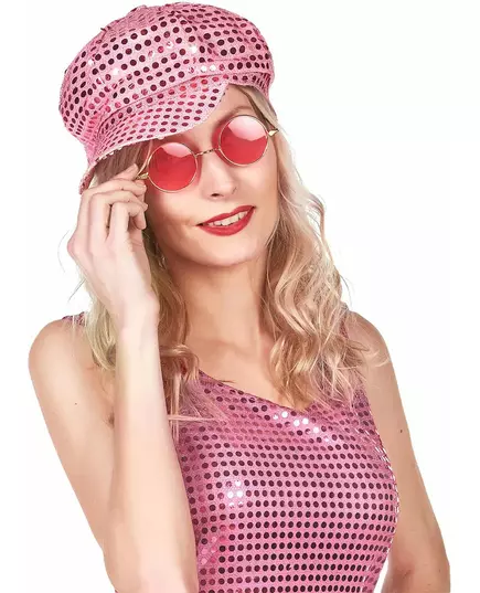 Dorosła różowa cekinowa czapka Disco