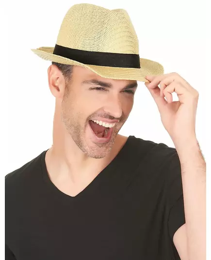 Czapka borsalino w kolorze ecru z czarnym paskiem dla dorosłych