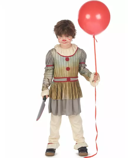 Szary przerażający kostium klauna dla chłopca, Rozmiar: 10-12 lat (130-140 cm)