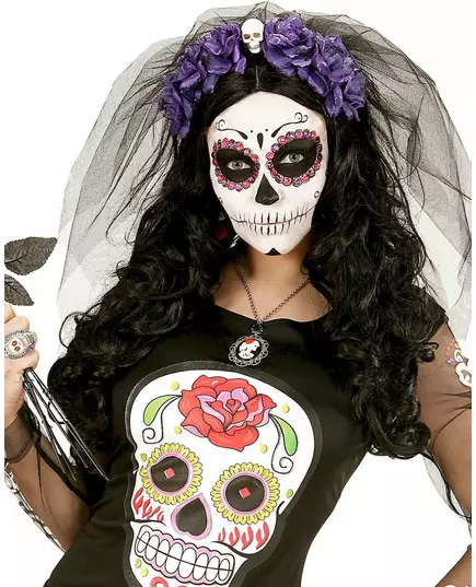 Dia de los muertos kobieta czaszka fioletowe kwiaty stroik