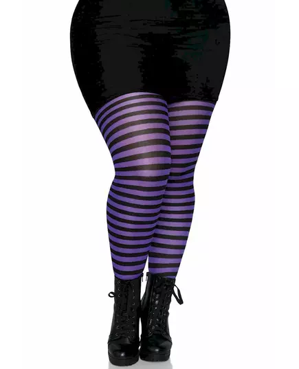 Rajstopy damskie plus size w czarno-fioletowe paski, Rozmiar: X-Large/XX-Large (48-52)