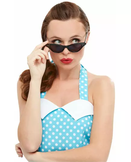 Damskie czarne okulary retro z kryształkami