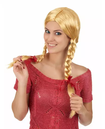Peruka blond uczennicy z warkoczykami