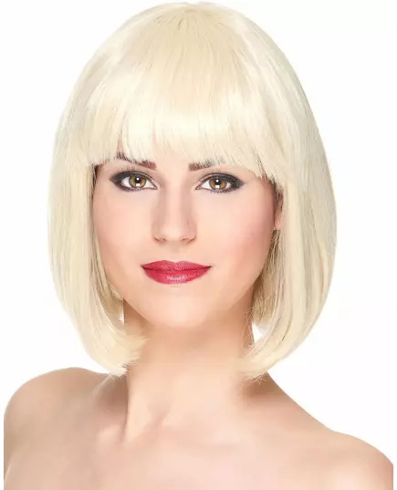 Luksusowa blond krótka kwadratowa peruka z grzywką
