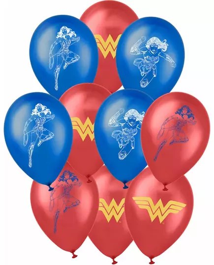 10 lateksowych kulek Wonder Woman™ 25 x 32 cm