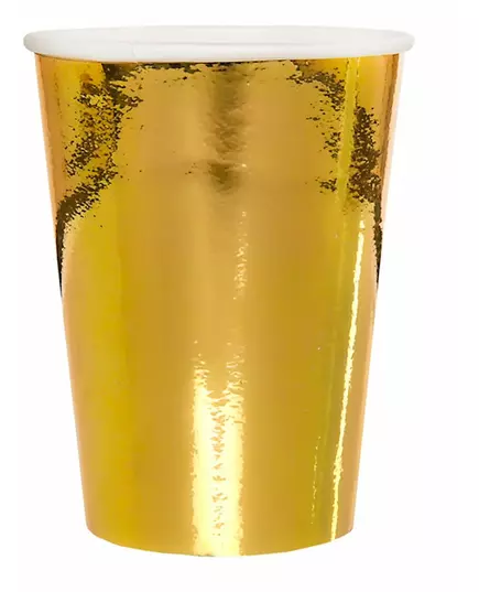 10 złotych metalicznych kubków kartonowych o pojemności 25 cl