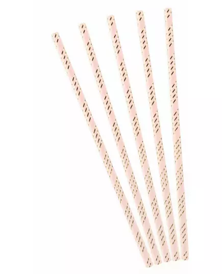 10 różowych słomek kartonowych w metaliczne złote paski 19,5 cm