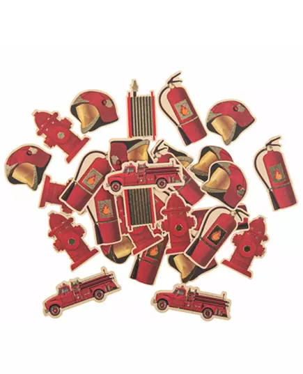 100 papierowych konfetti strażackich w kolorze czerwono-złotym o średnicy od 2 do 4,5 cm