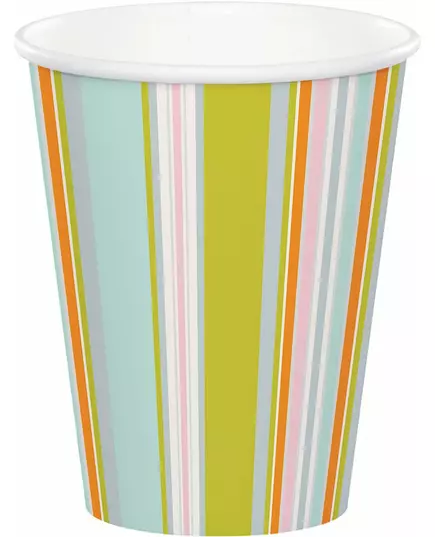 8 wielokolorowych papierowych kubków w paski dżungli, 256 ml