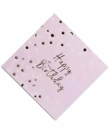16 papierowych serwetek Happy Birthday z konfetti w kolorze różowego złota 33 x 33 cm
