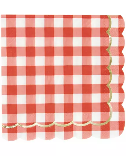 16 serwetek papierowych w kratkę gingham i złote falbanki, 33 x 33 cm