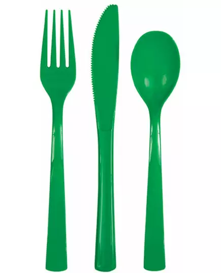 18 szmaragdowo zielonych plastikowych sztućców