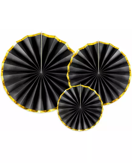 3 rozety z czarno-złotego kartonu 23, 32 i 40 cm