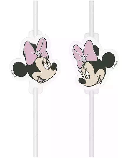 4 kartonowe słomki z medalionem Minnie™ Face