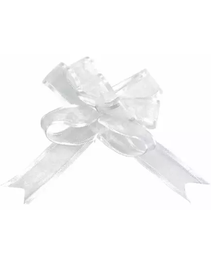 5 małych białych kokardek z organdyny o średnicy 16 mm