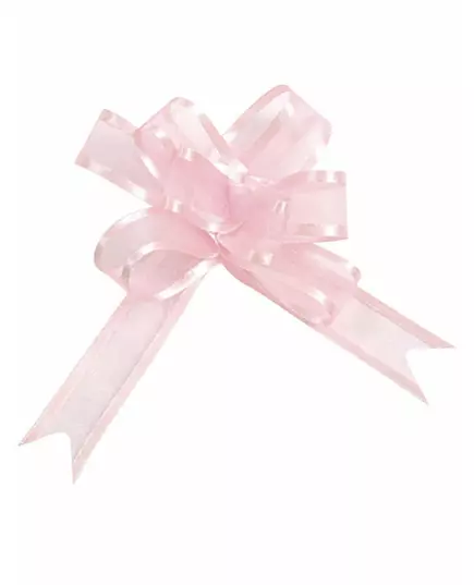 mini kokardek z różowej organdyny o średnicy 16 mm