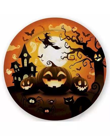 6 papierowych talerzyków dyniowych na Halloween 23 cm