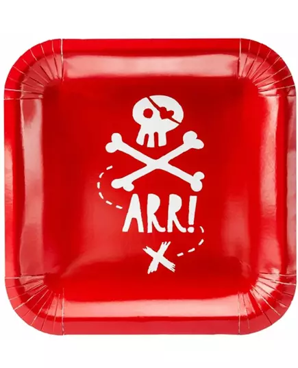 6 czerwonych talerzy papierowych na imprezę piratów 20 cm