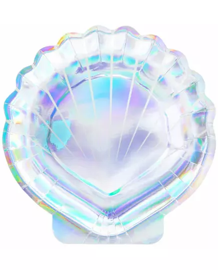 6 Tekturowe płytki w kształcie holograficznej muszli 18,5 cm