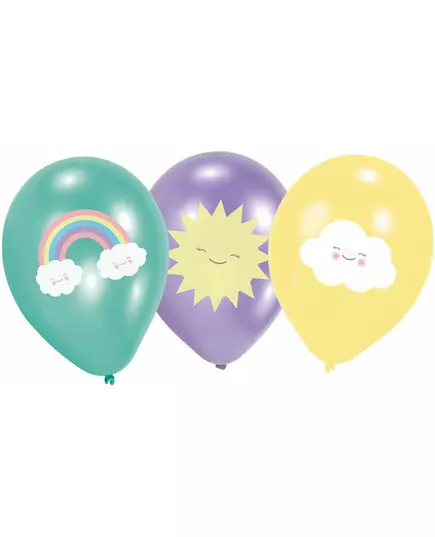 6 Balonów lateksowych Little Cloud miętowo-fioletowo-żółtych 27,5 cm