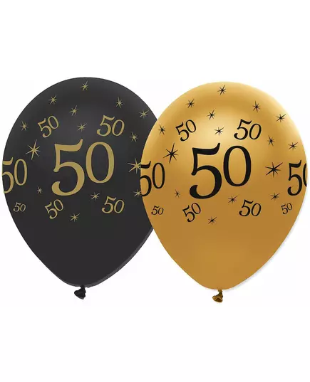 6 czarno-złotych lateksowych balonów na 50. rocznicę 30 cm