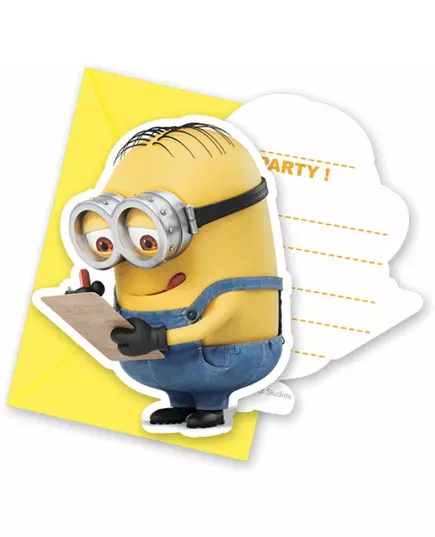 6 uroczych zaproszeń Minionki™ z kopertami