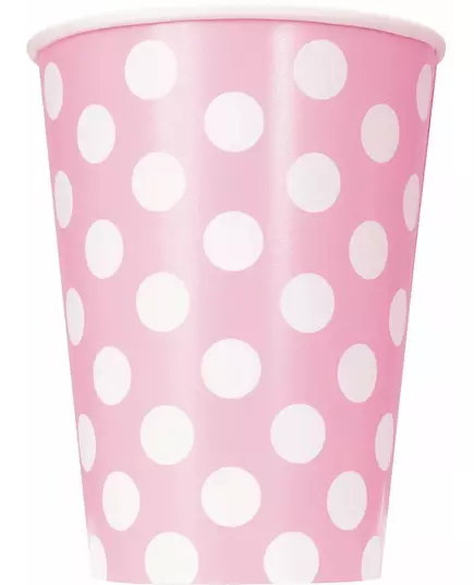 6 różowych kubków kartonowych w białe kropki 354 ml