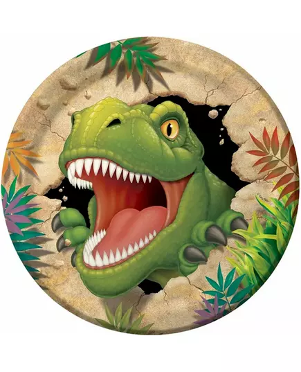 8 papierowych talerzyków urodzinowych dinozaurów 23 cm