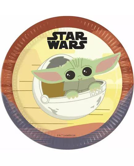 8 papierowych talerzy Baby Yoda Mandalorian™ o średnicy 23 cm