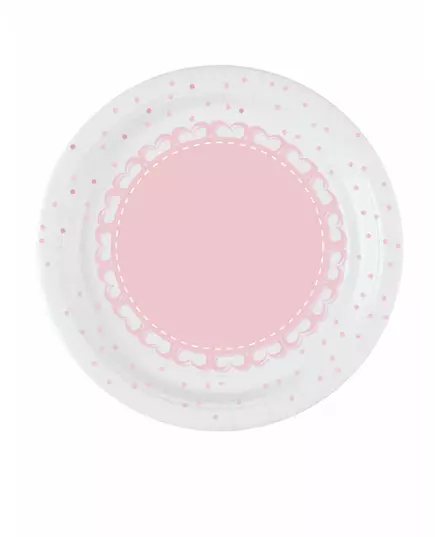 8 papierowych talerzyków w różowe serduszka 18 cm