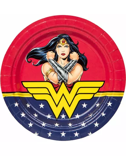 8 talerzyków papierowych Wonder Woman™ o średnicy 23 cm