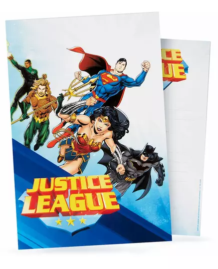 8 Zaproszenia na urodziny z kopertą Justice League™ 10 x 16 cm