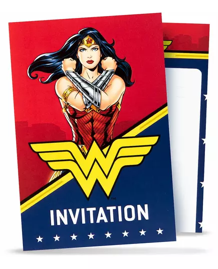 8 zaproszenia urodzinowe z kopertą Wonder Woman™ 10 x 16 cm