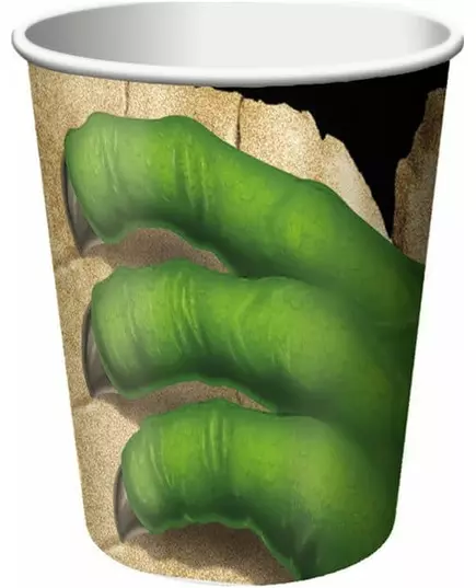 8 tekturowych kubków urodzinowych dinozaurów 266 ml