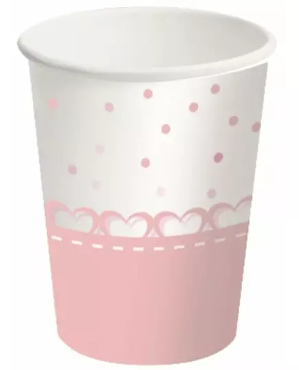 8 kubków papierowych w różowe serca 250 ml