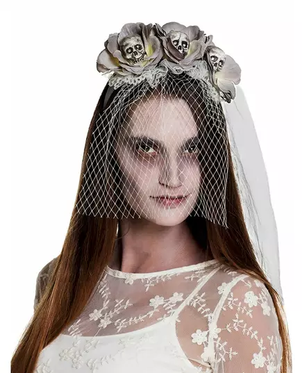 Damska biała opaska z welonem zombie na Halloween