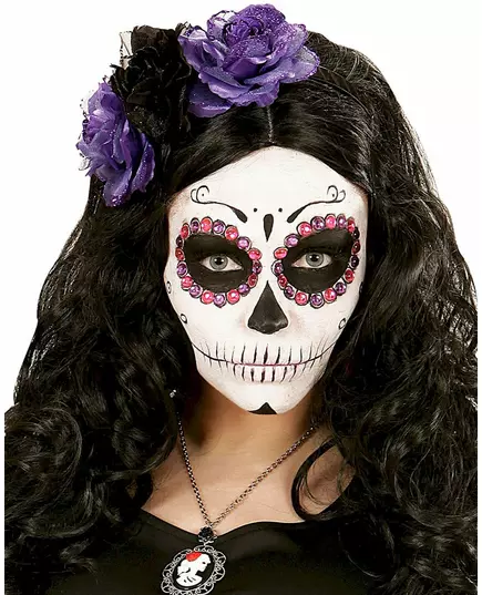 Fioletowo-czarna opaska z kwiatami dla kobiet, Dia de los Muertos