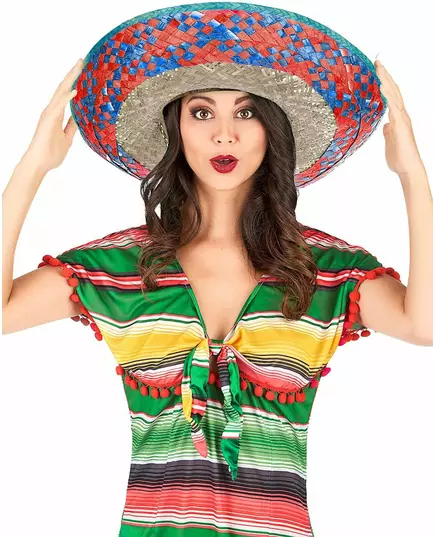 Dorosłe meksykańskie sombrero z czerwoną i niebieską obwódką