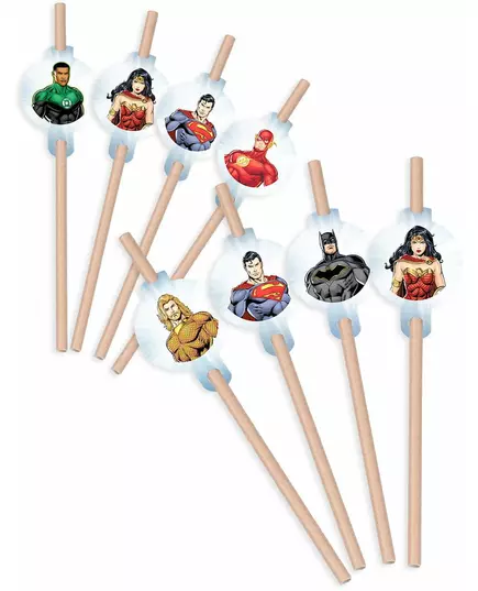 8 kartonowych słomek Justice League™ 20 cm